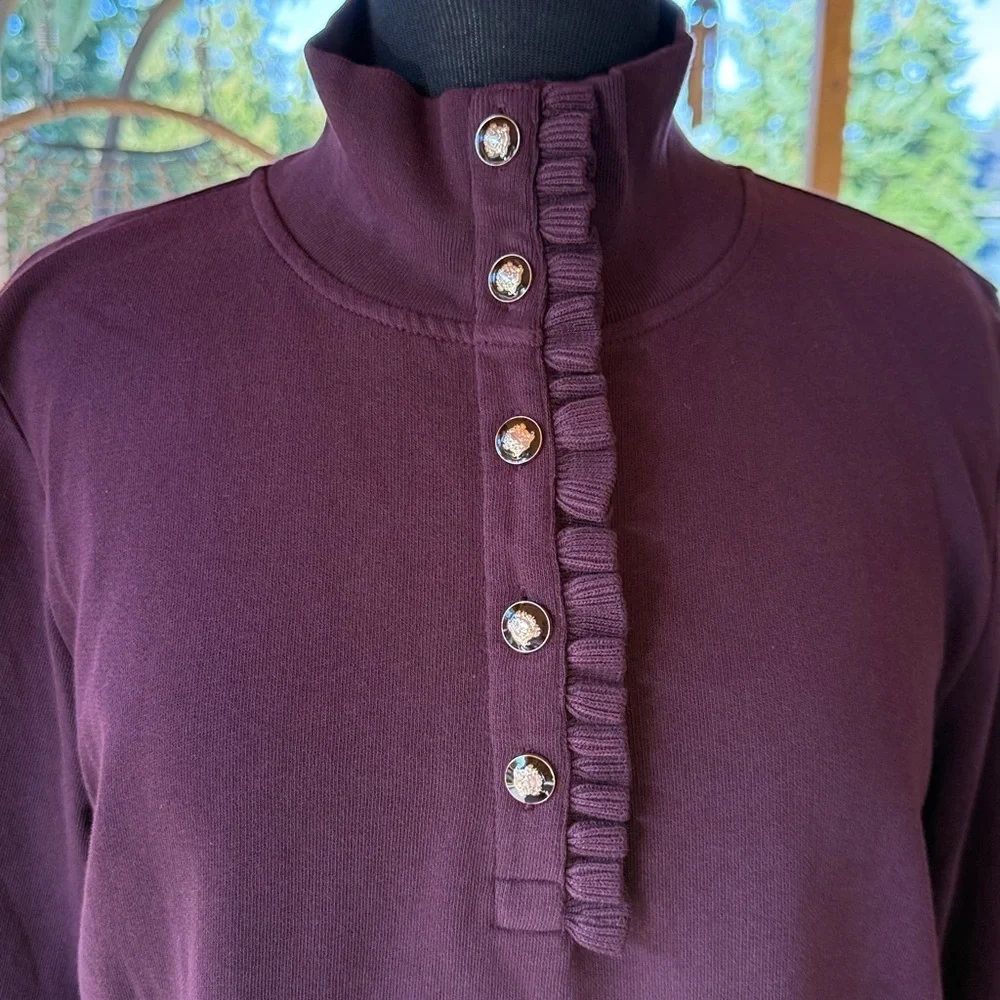 Talbots | Ruffle Placket Mockneck Pullover Sweater - Picture 4 of 8